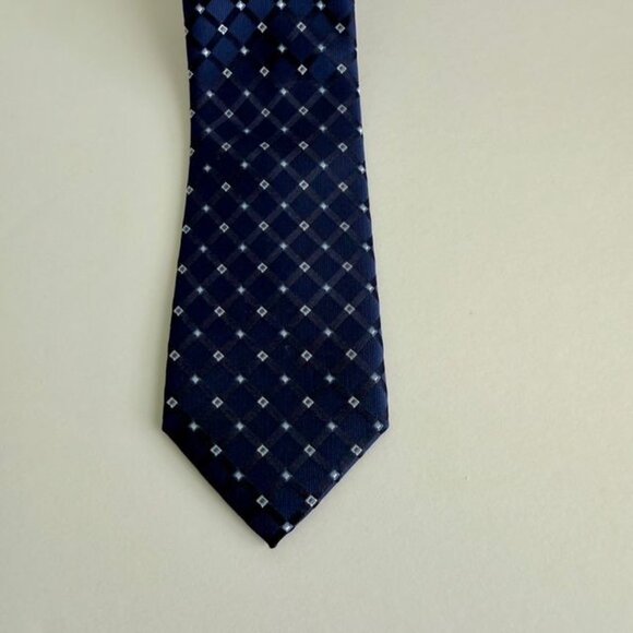 Navy Checkered Bespoke New York Mens Polyester Tie - Picture 5 of 10